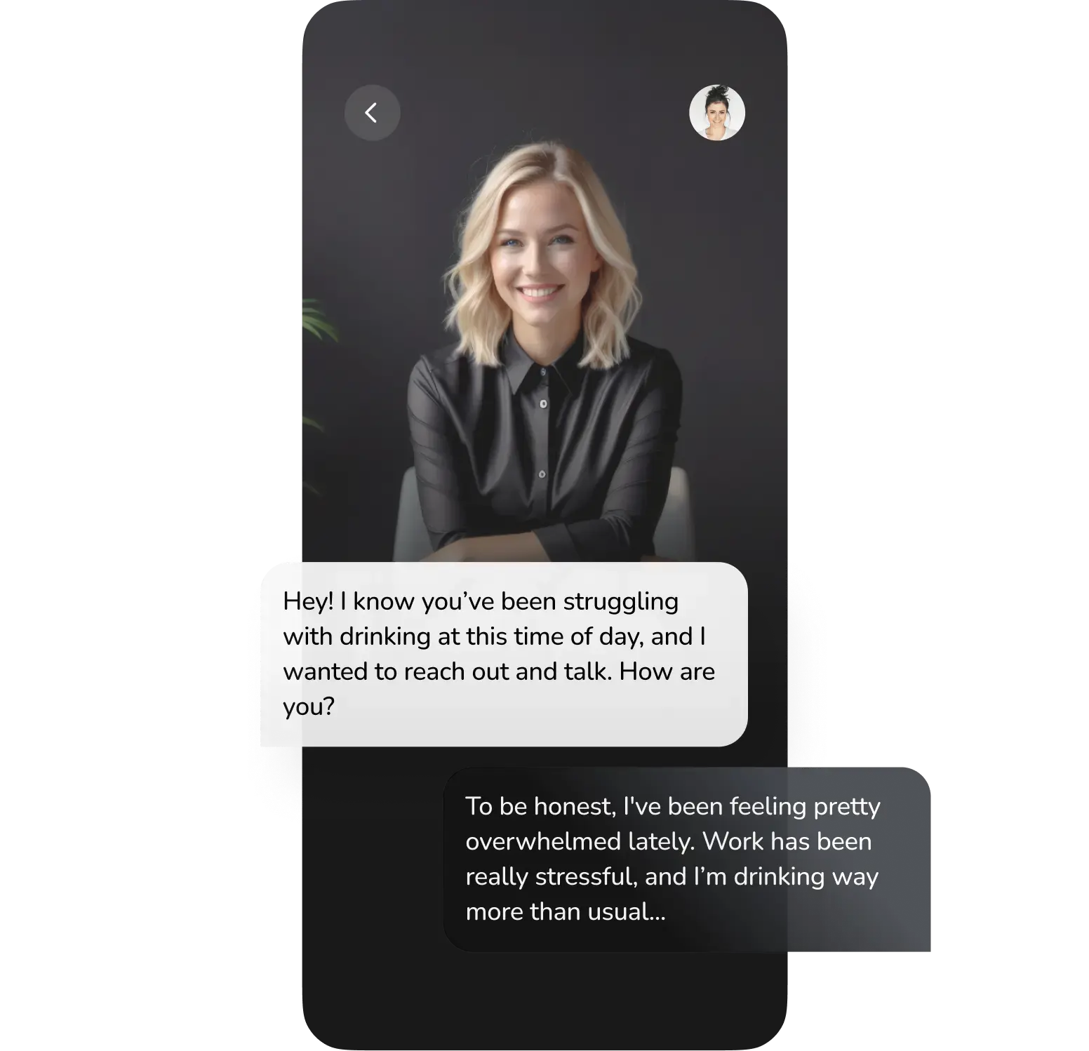 Illustration of AI providing CBT and motivational support at time of risk